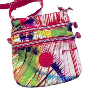 Kipling Alvar XS Cross Body Minibag Bright Rainbow Splatter Abstract Print
